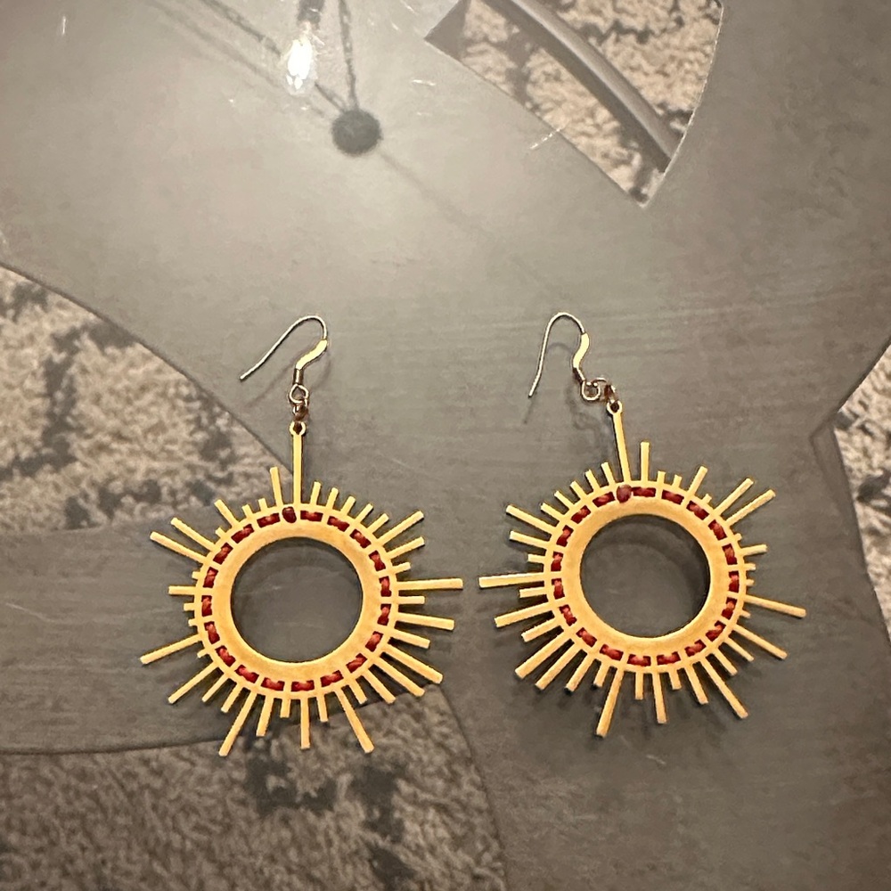 Sunburst Gold and Red Earrings